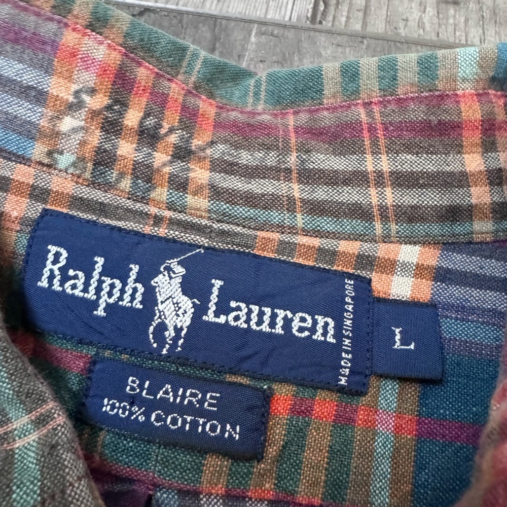 Vintage Ralph Lauren Shirt Men’s Large  Tartan Plaid  Long Sleeve Blue/Red - Picture 6 of 7